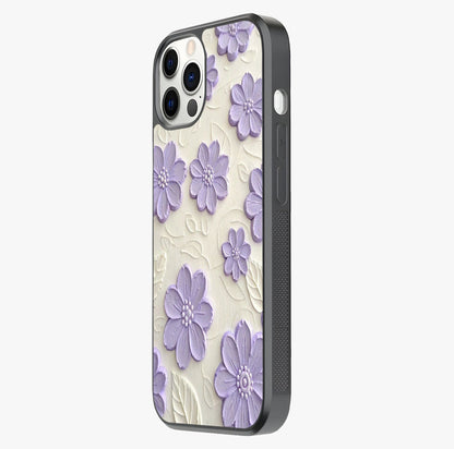Floral Wall Art With Purple Flowers Glass Case photographed in natural light showing reflective finish and design depth.