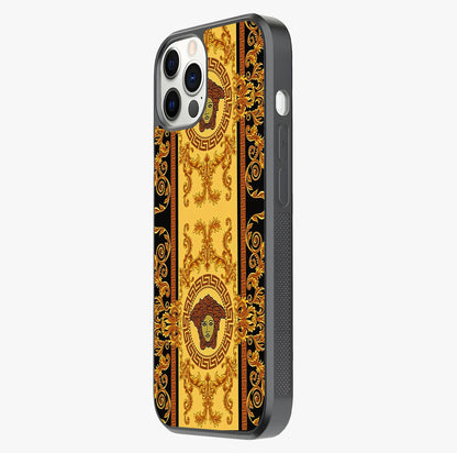 Golden Royal Heritage Glass Case photographed in natural light showing reflective finish and design depth.