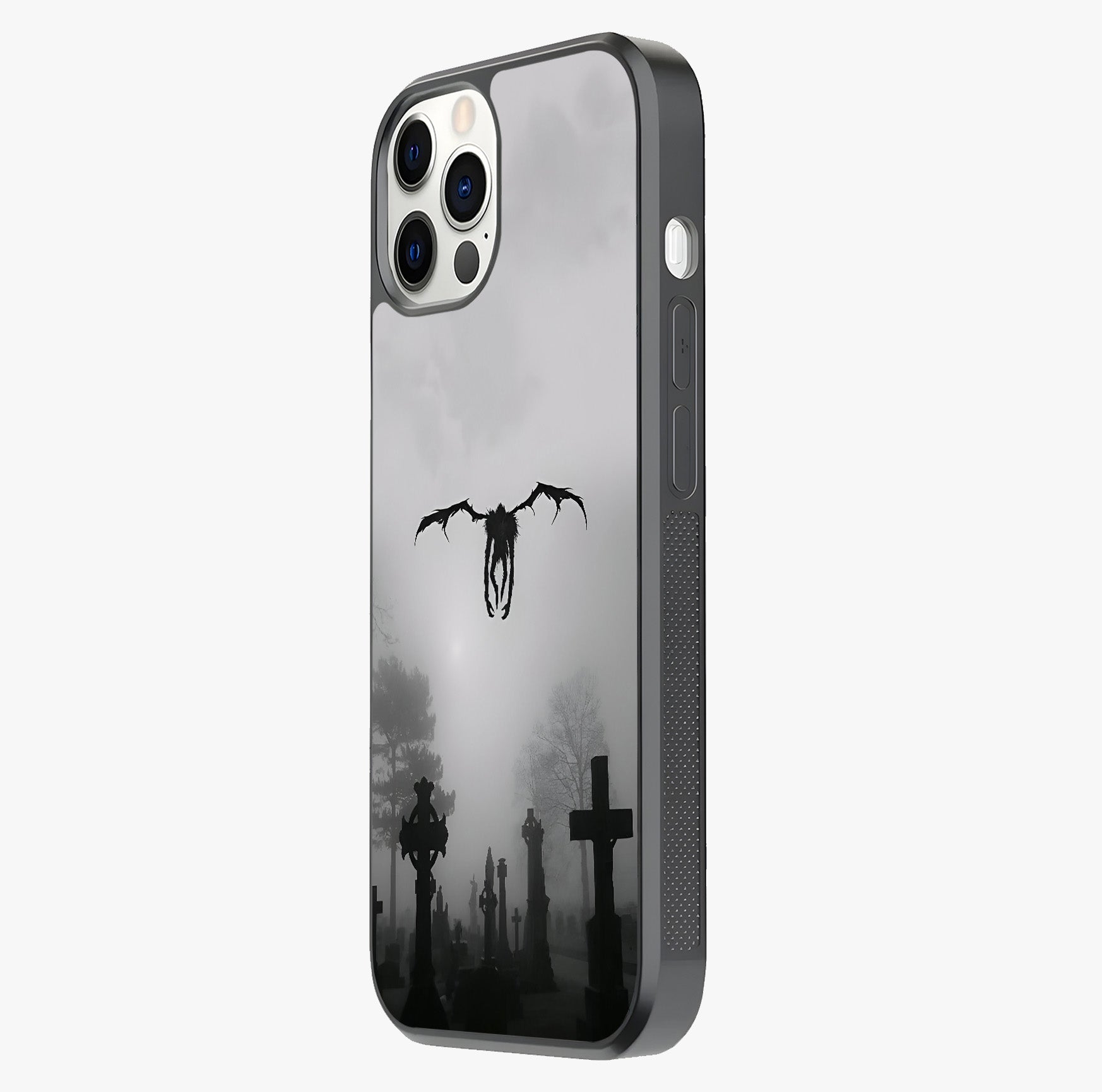 Graveyard Shadow Descent Glass Case photographed in natural light showing reflective finish and design depth.