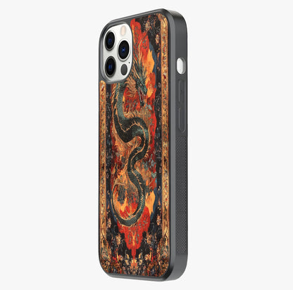Inferno Dragon Soul Glass Case photographed in natural light showing reflective finish and design depth.
