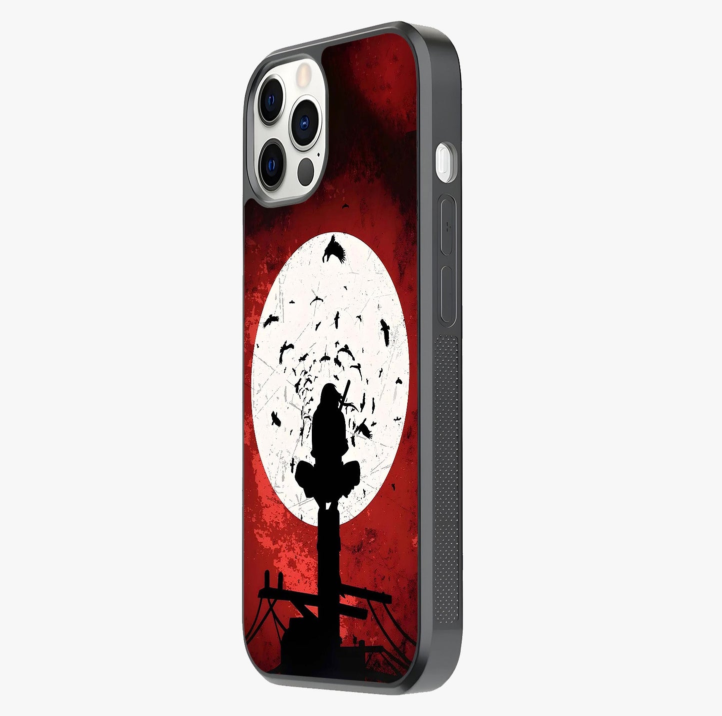 Itachi Limited Edition Naruto Anime Glass Case photographed in natural light showing reflective finish and design depth.