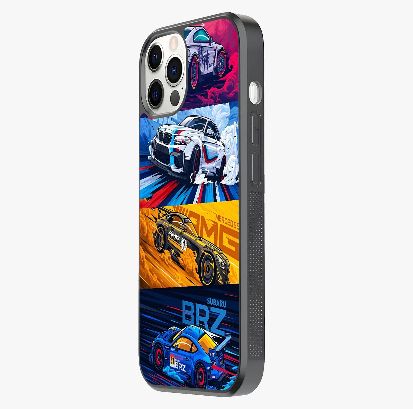 Jdm Sports Car Glass Case photographed in natural light showing reflective finish and design depth.