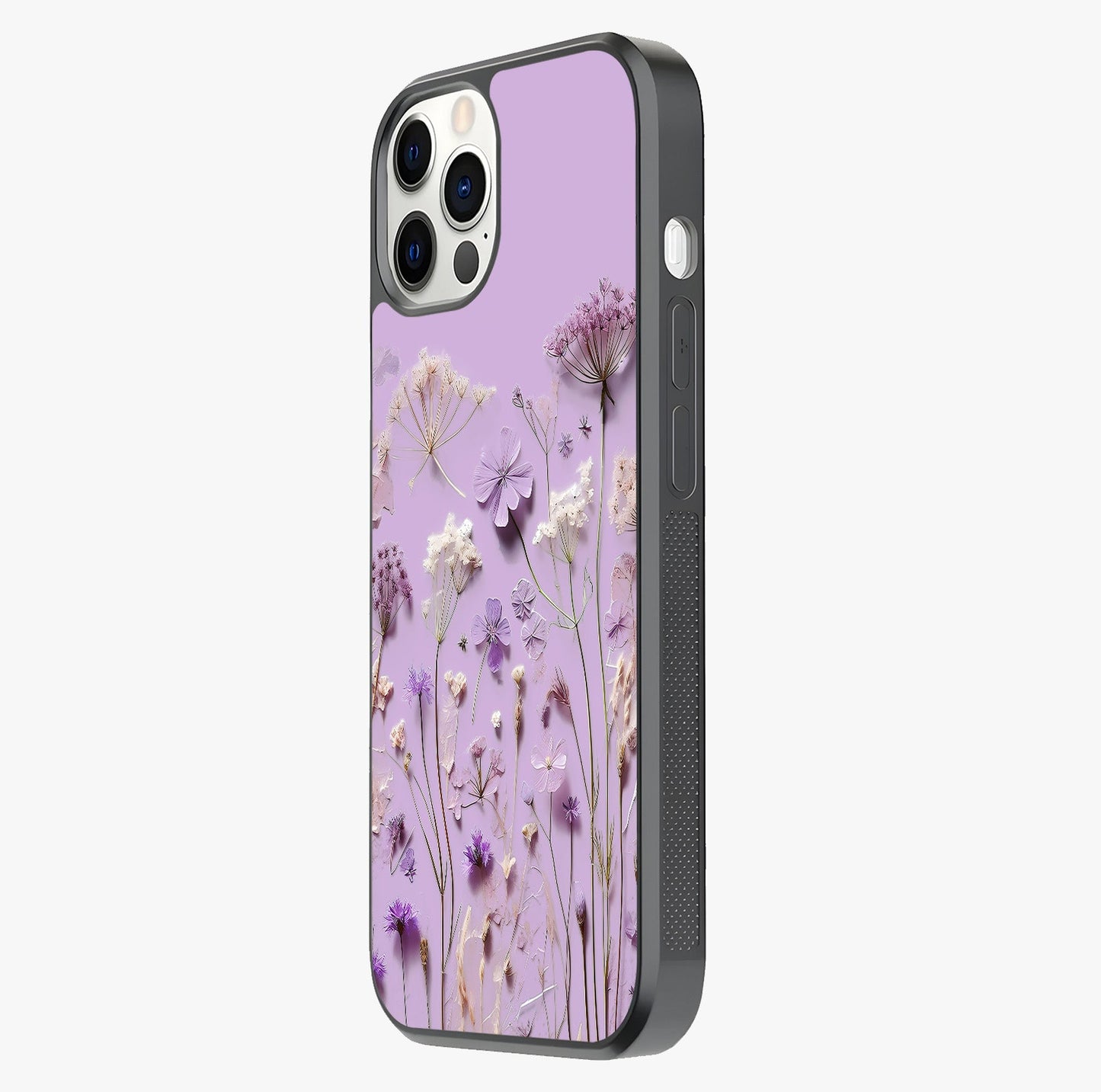 Lavender Blossom Dream Glass Case photographed in natural light showing reflective finish and design depth.