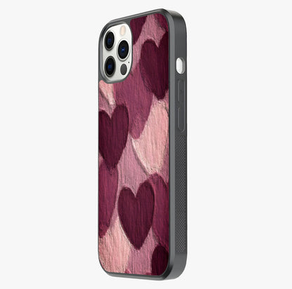 Layered Paper Hearts Glass Case photographed in natural light showing reflective finish and design depth.