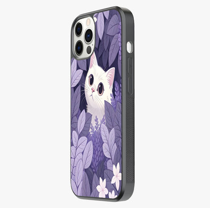 Lilac Hide Peek Cat Glass Case photographed in natural light showing reflective finish and design depth.