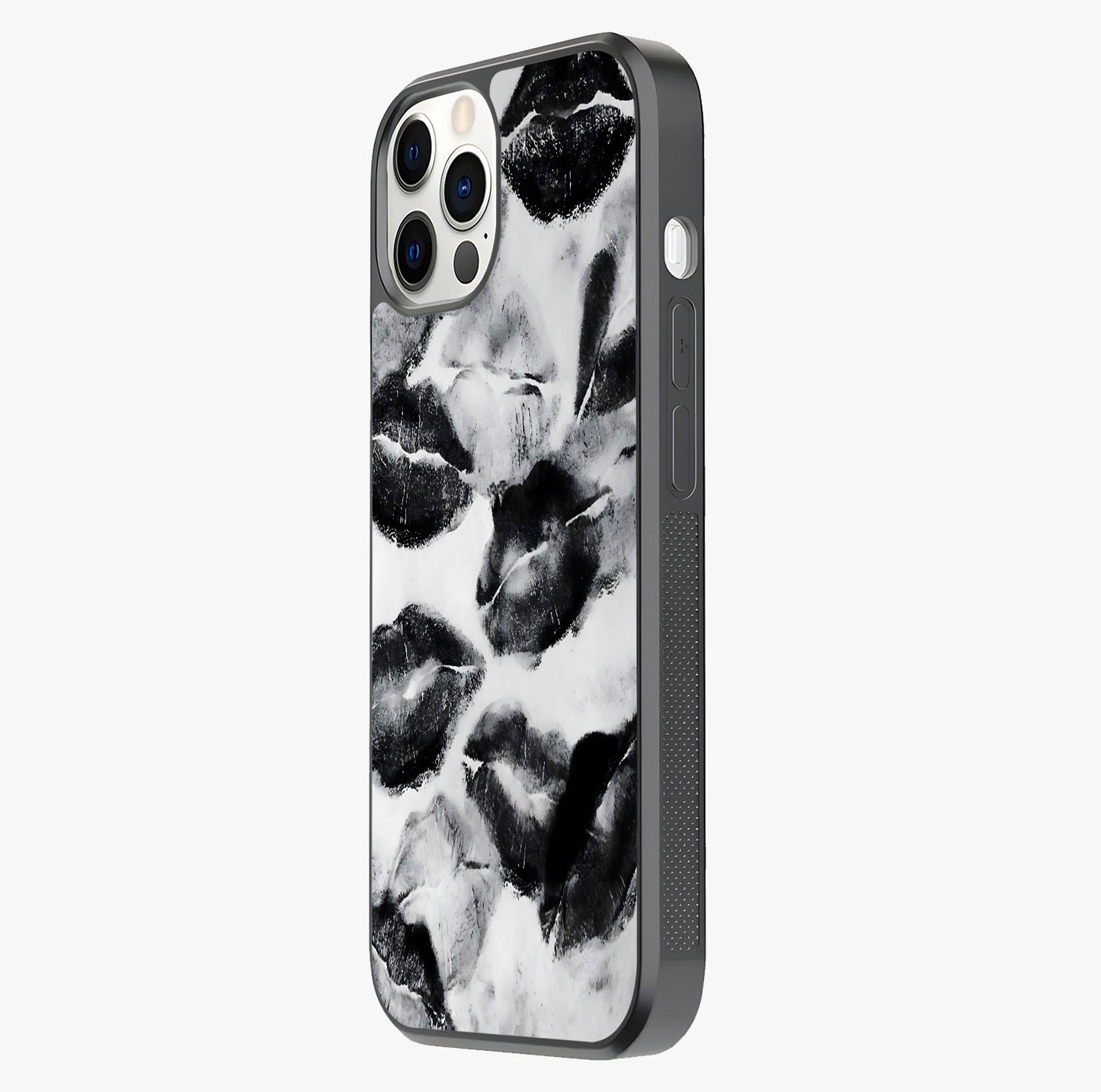 Midnight Kiss Marks Glass Case photographed in natural light showing reflective finish and design depth.