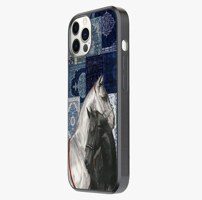 Midnight Stallion Blues Glass Case photographed in natural light showing reflective finish and design depth.
