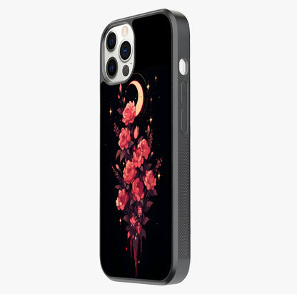 Moonlit Floral Elegance Glass Case photographed in natural light showing reflective finish and design depth.