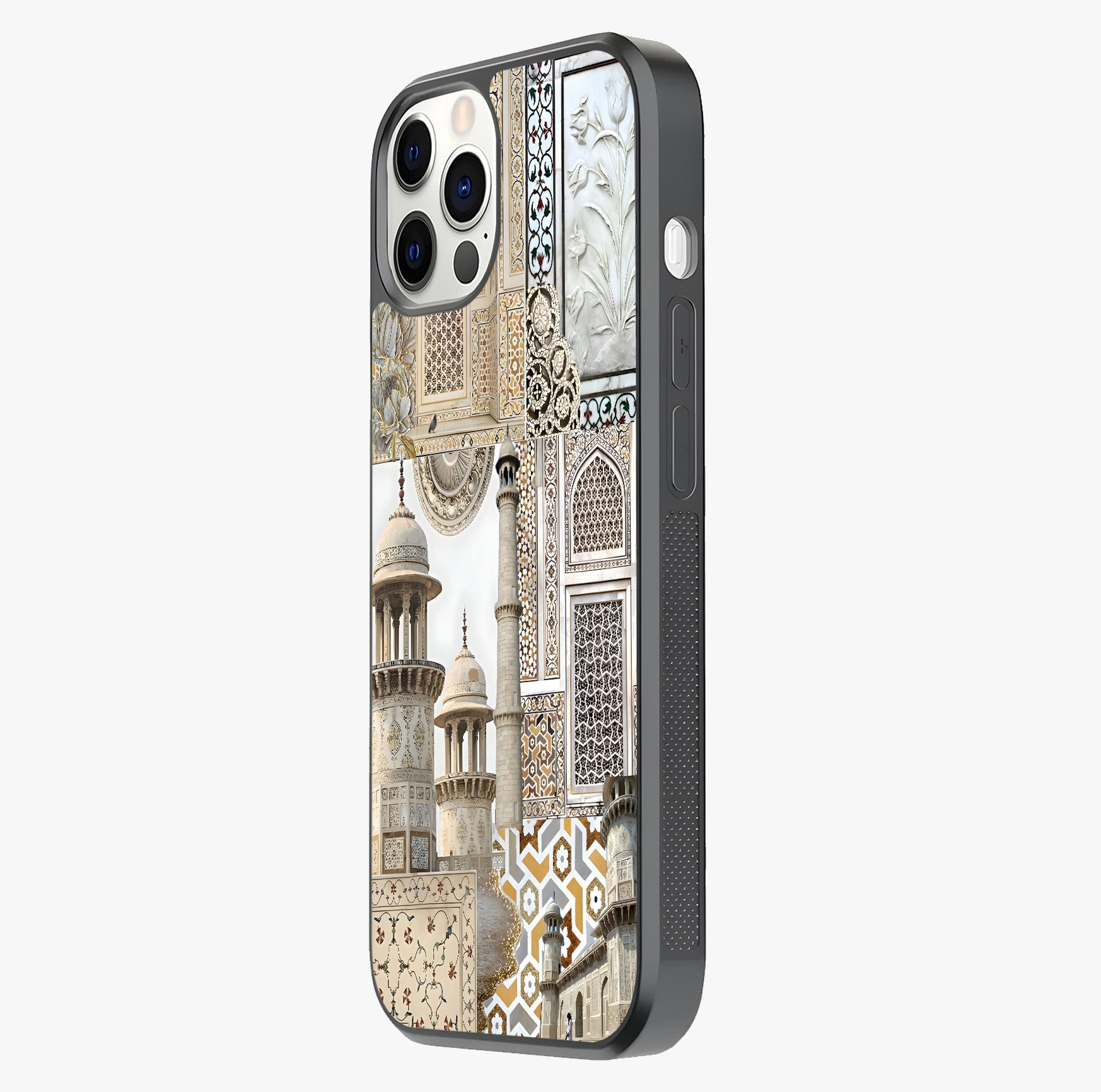 Mughal Marble Legacy Glass Case photographed in natural light showing reflective finish and design depth.