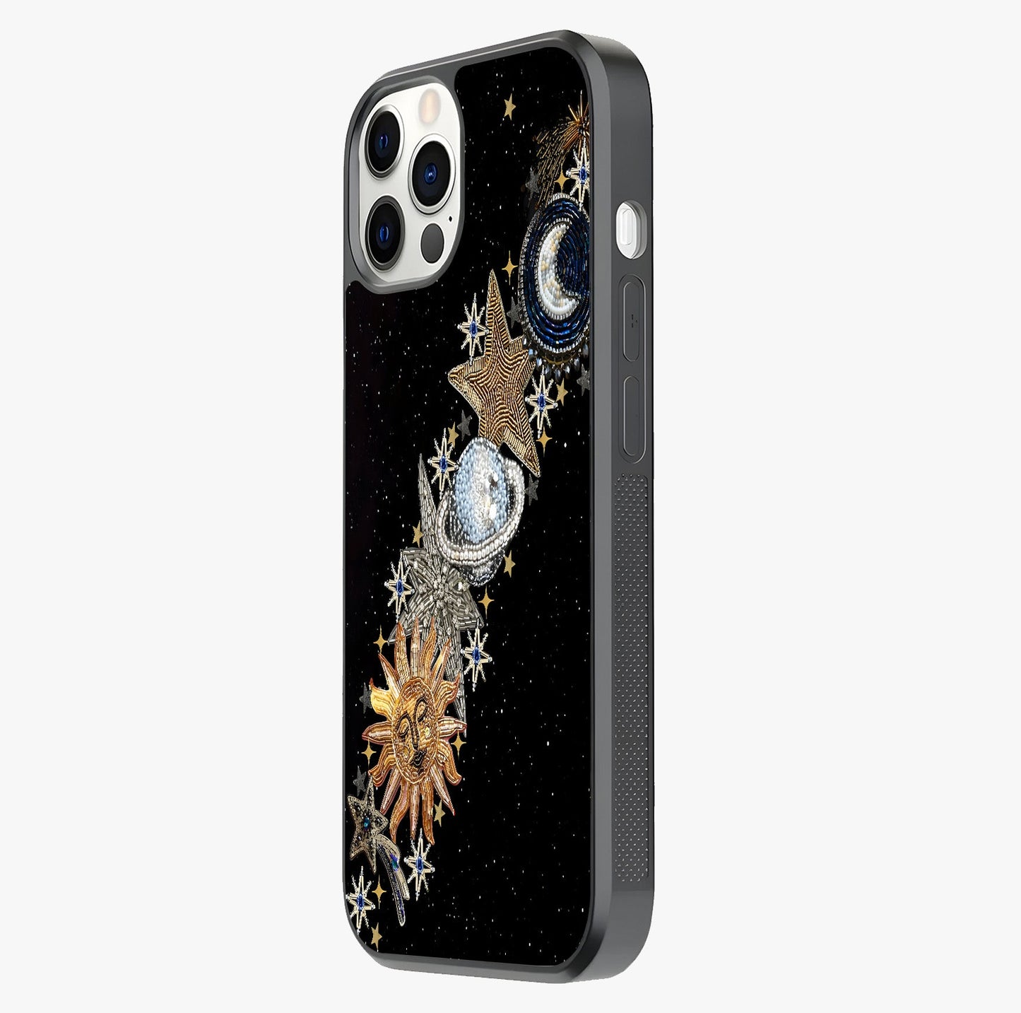 Pearls Universe Object Glass Case photographed in natural light showing reflective finish and design depth.