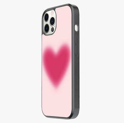 Pink Aura Heart Glass Case photographed in natural light showing reflective finish and design depth.