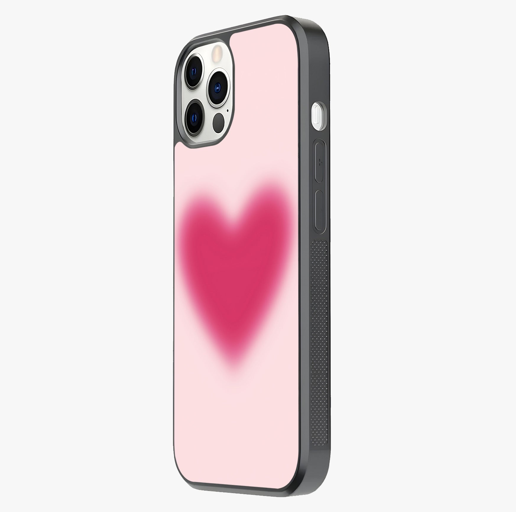 Pink Aura Heart Glass Case photographed in natural light showing reflective finish and design depth.
