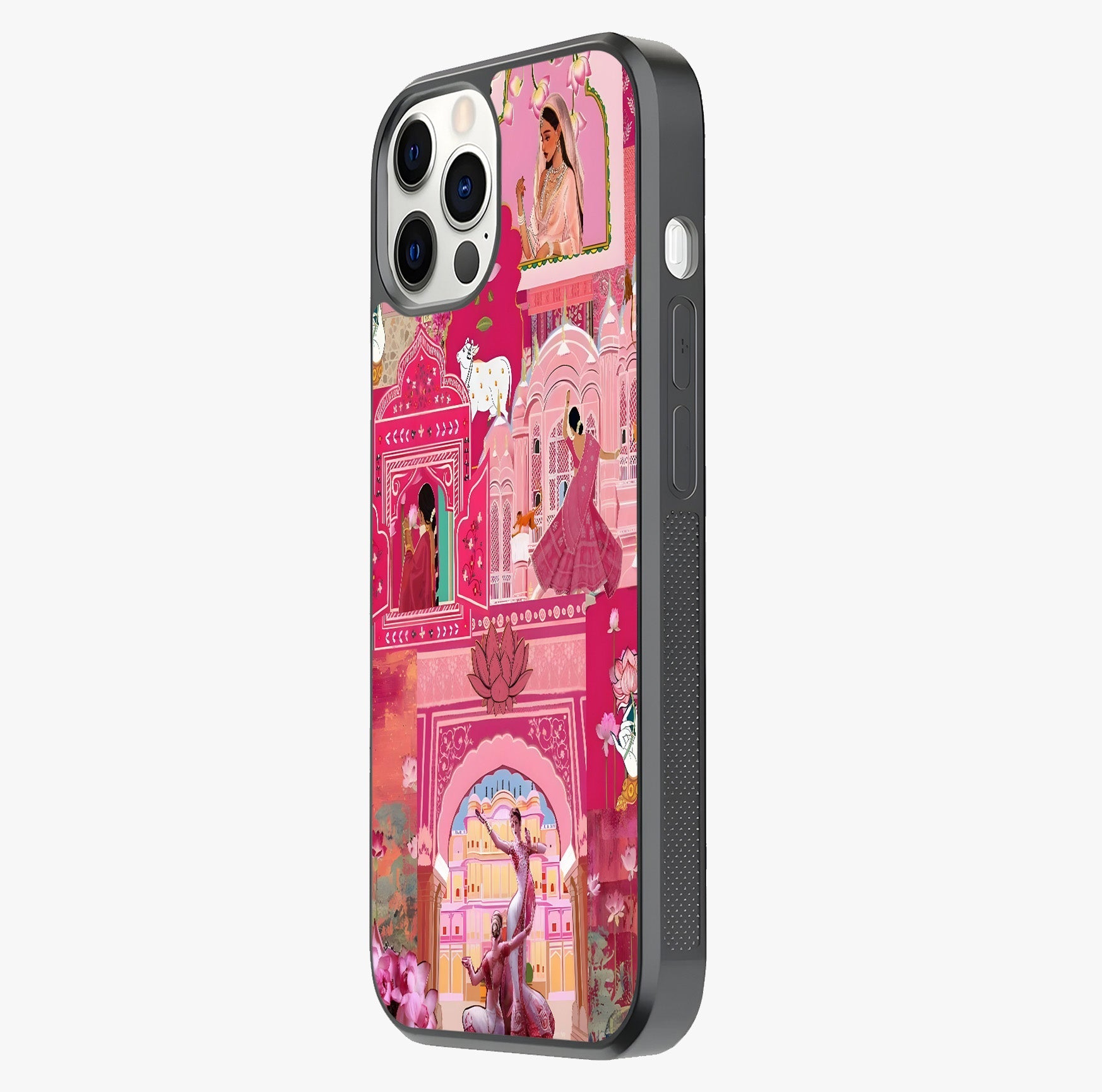 Pink Palace Muse Glass Case photographed in natural light showing reflective finish and design depth.