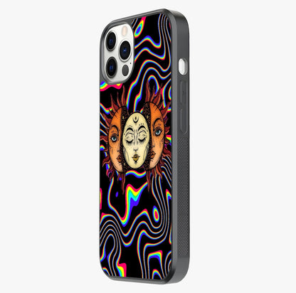 Psychedelic Sun Glass Case photographed in natural light showing reflective finish and design depth.