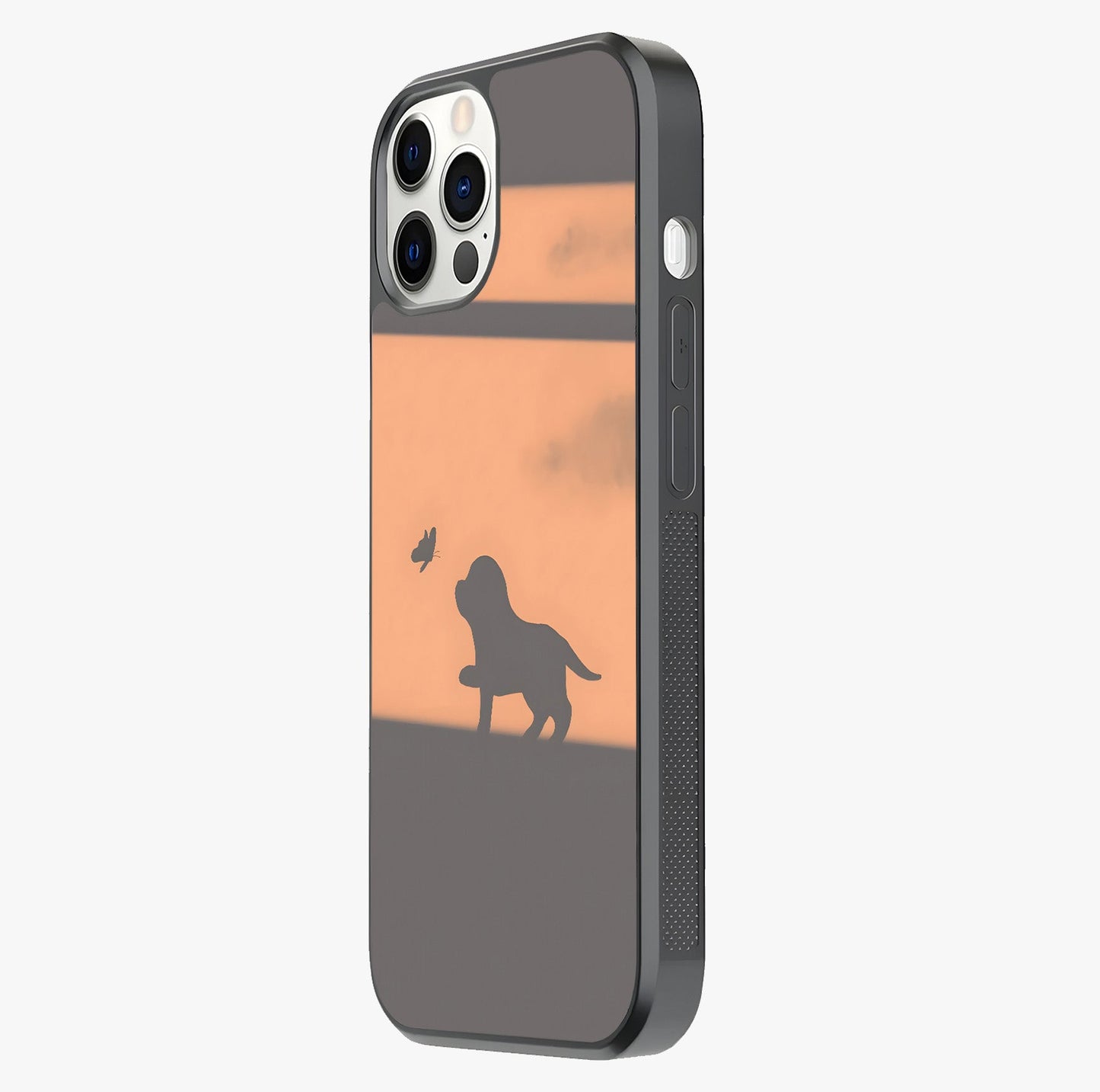 Puppy Shadow Art Glass Case photographed in natural light showing reflective finish and design depth.