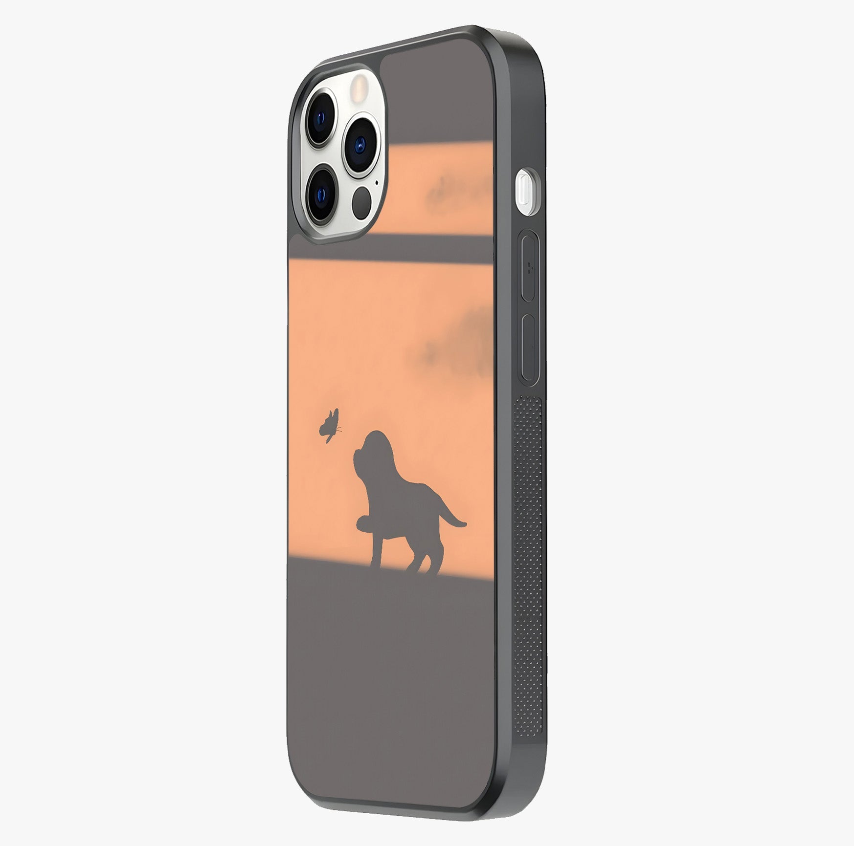 Puppy Shadow Art Glass Case photographed in natural light showing reflective finish and design depth.