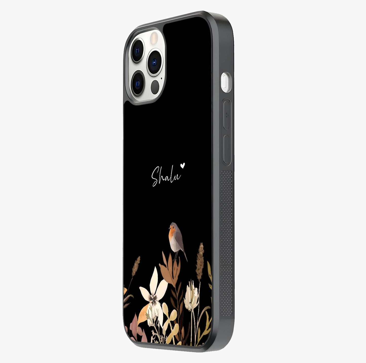 Quiet Garden Tune Custom Name Glass Case photographed in natural light showing reflective finish and design depth.
