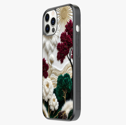 Radiant Bloom Elegance Glass Case photographed in natural light showing reflective finish and design depth.
