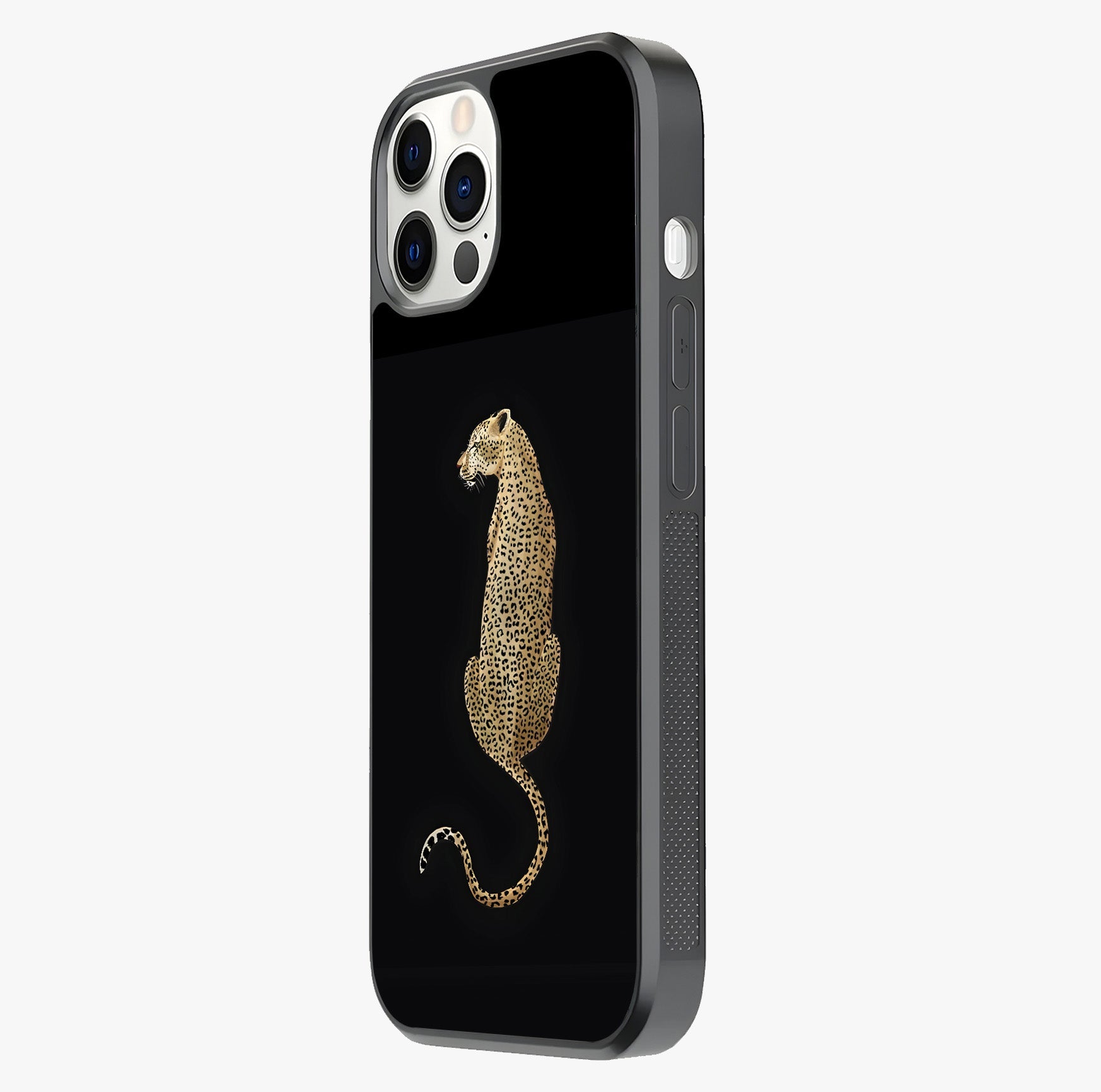 Regal Leopard Glass Case photographed in natural light showing reflective finish and design depth.