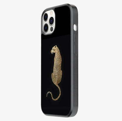 Regal Leopard Glass Case photographed in natural light showing reflective finish and design depth.