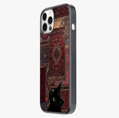 Regal Magic Cat Apple Glass Case photographed in natural light showing reflective finish and design depth.