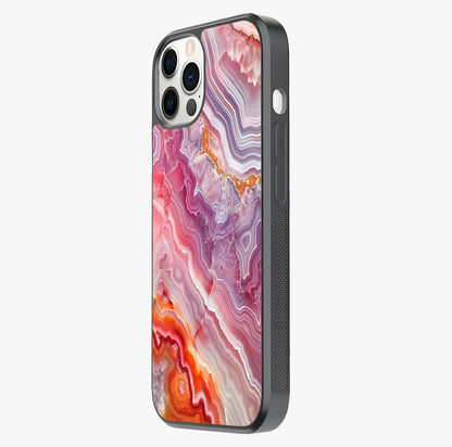 Rose Quartz Marble Glass Case photographed in natural light showing reflective finish and design depth.