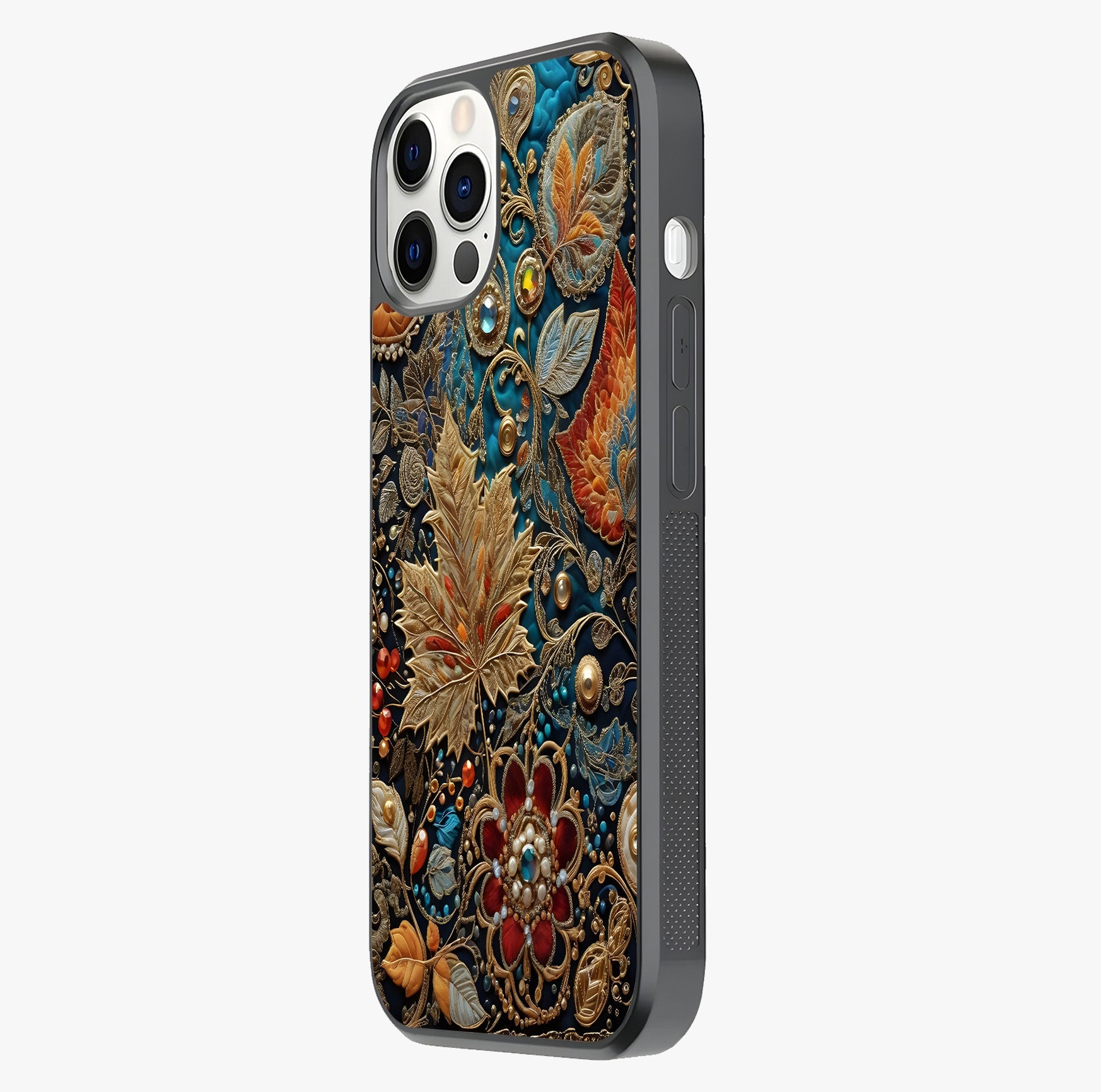 Royal Jewel Garden Glass Case photographed in natural light showing reflective finish and design depth.