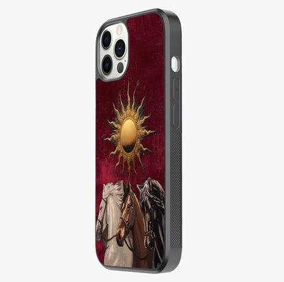 Solar Riders Glass Case photographed in natural light showing reflective finish and design depth.