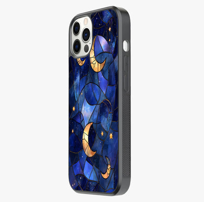Starlit Sky Tapestry Glass Case photographed in natural light showing reflective finish and design depth.