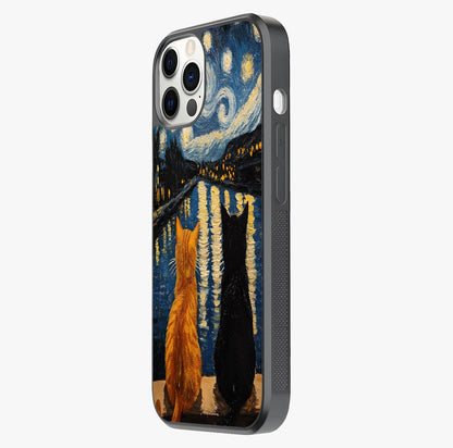 Starry River Cats Glass Case photographed in natural light showing reflective finish and design depth.