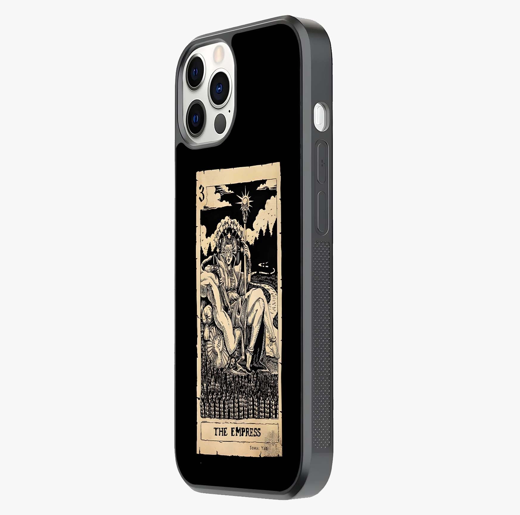 The Empress Glass Case photographed in natural light showing reflective finish and design depth.