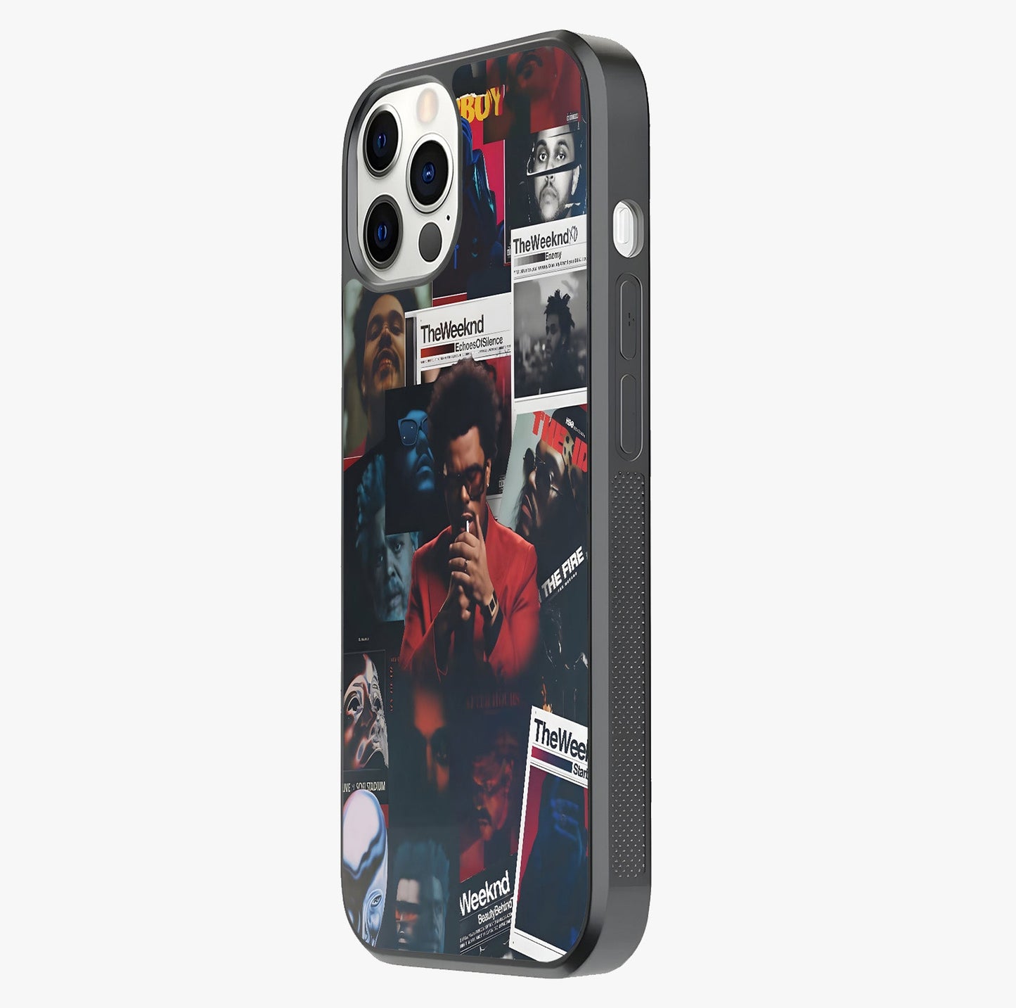 The Weeknd Glass Case photographed in natural light showing reflective finish and design depth.
