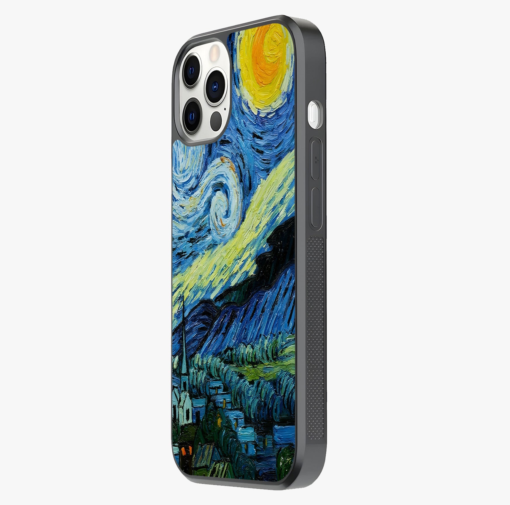 Van Gogh Art Glass Case photographed in natural light showing reflective finish and design depth.