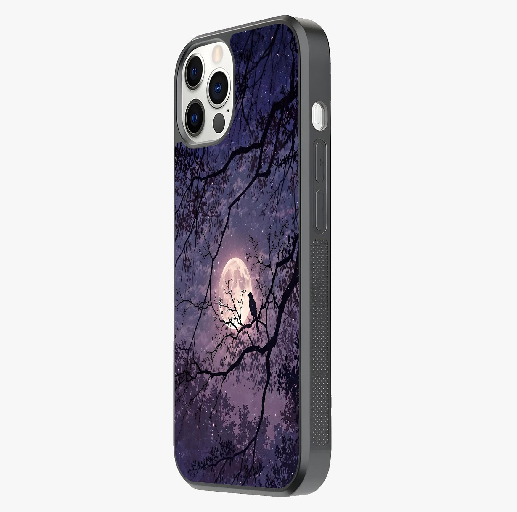 Whispering Moon Silence Glass Case photographed in natural light showing reflective finish and design depth.