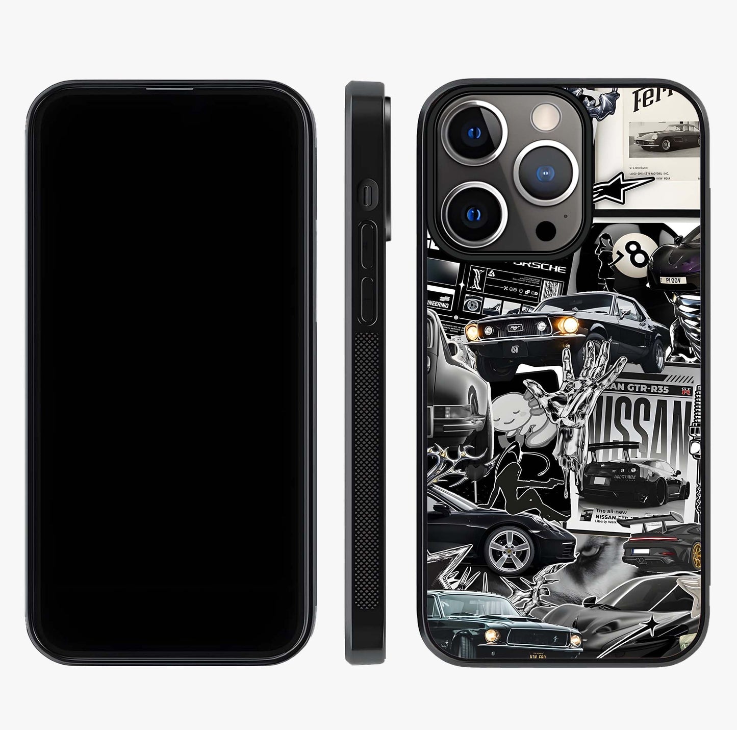 Aesthetic Dark Love Glass Case displayed upright for full design visibility and premium finish.