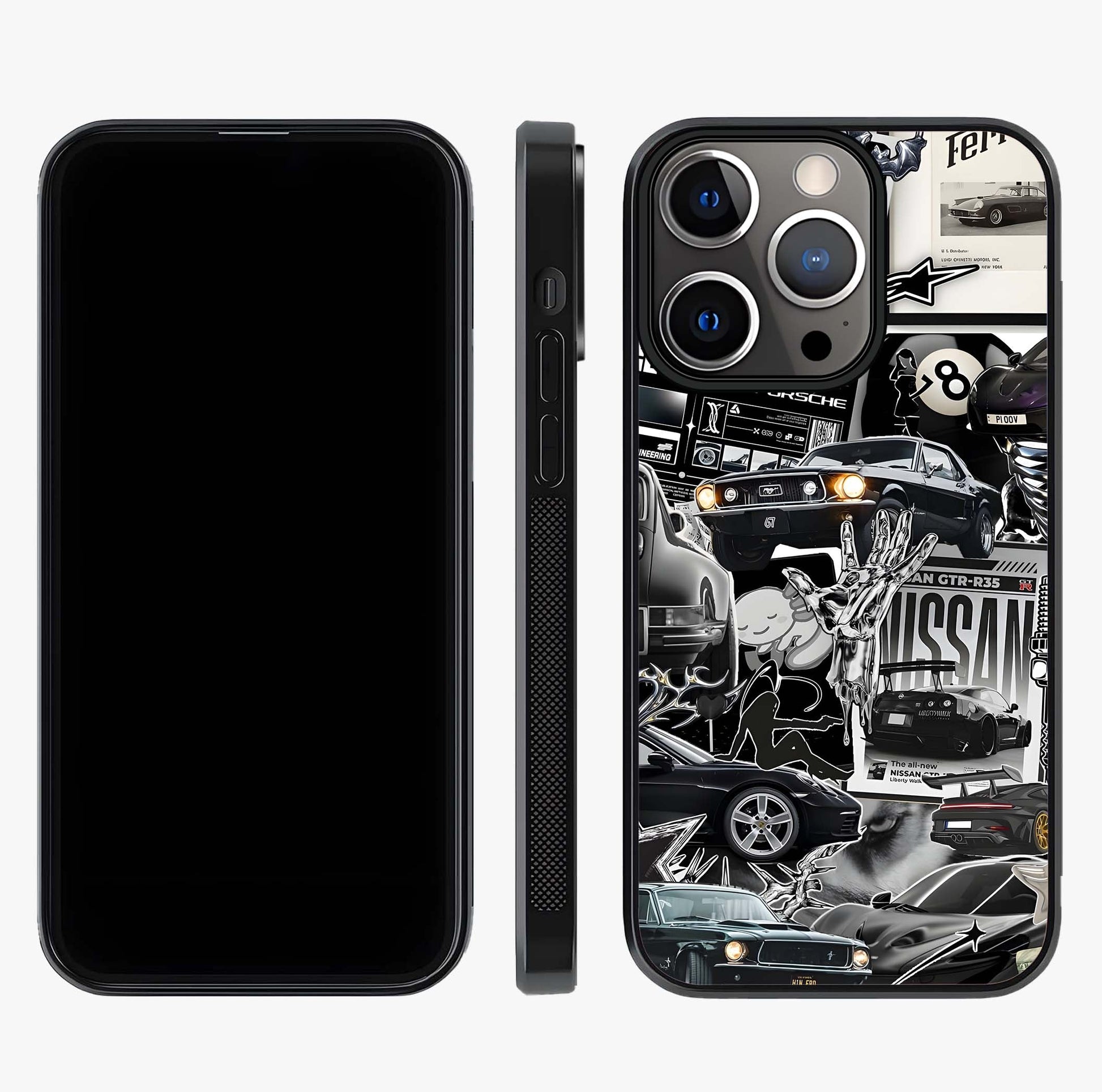 Aesthetic Dark Love Glass Case displayed upright for full design visibility and premium finish.