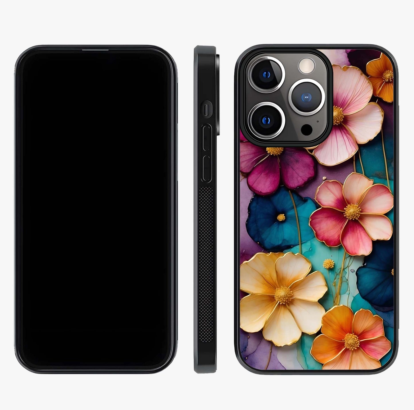 Artlyn Grace Flower Pattern Glass Case displayed upright for full design visibility and premium finish.