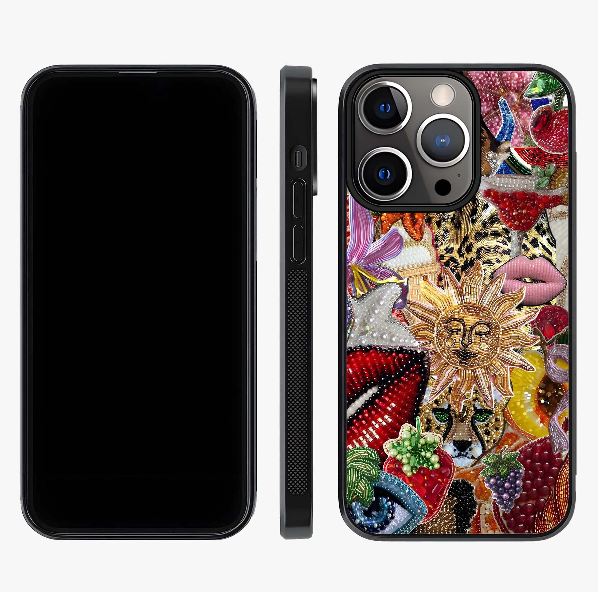 Beaded Fashion Jungle Glass Case displayed upright for full design visibility and premium finish.
