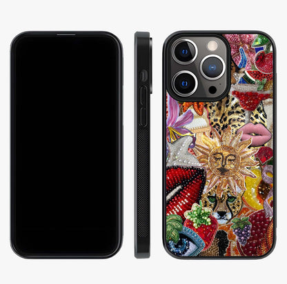Beaded Fashion Jungle Glass Case displayed upright for full design visibility and premium finish.