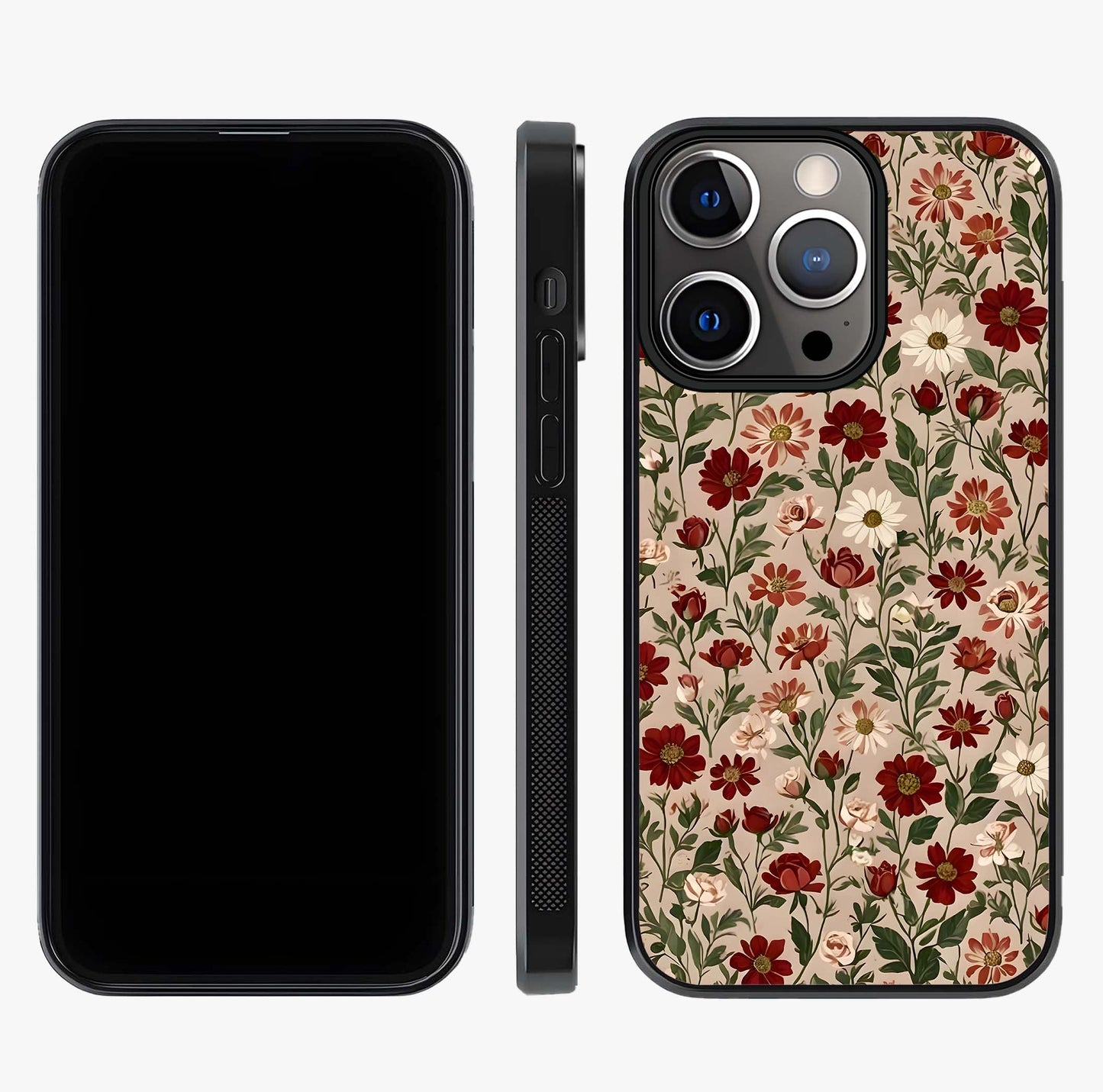 Biege Flower With Leaf Glass Case displayed upright for full design visibility and premium finish.
