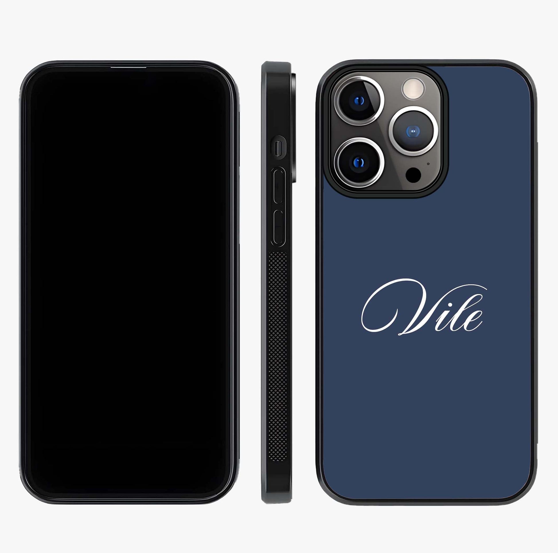 Blue Background Personalized Custom Name Glass Case displayed upright for full design visibility and premium finish.