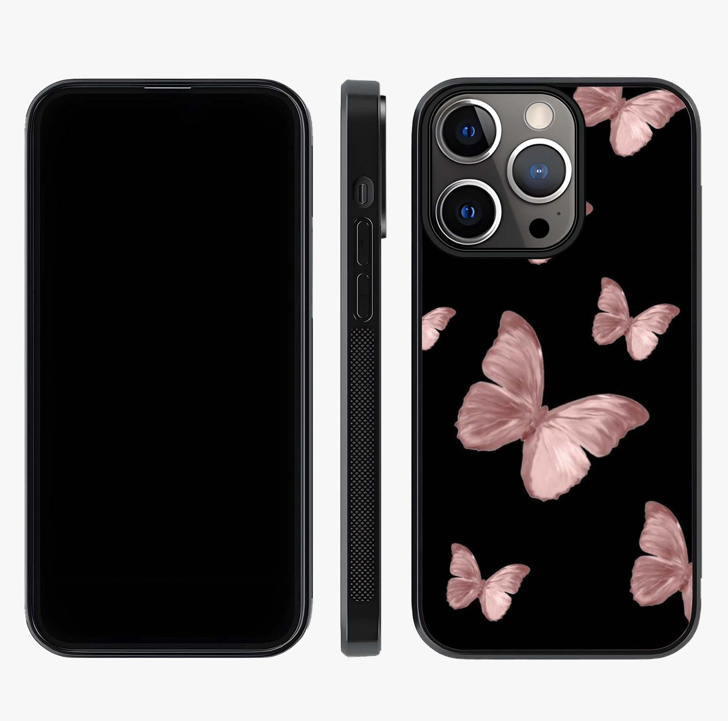 Butterfly Pattern Glass Case displayed upright for full design visibility and premium finish.