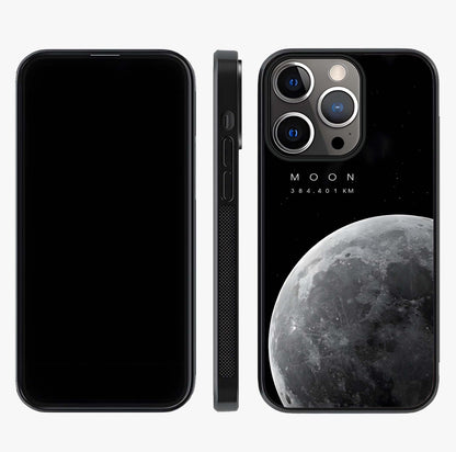 Cosmic Moon Glow Glass Case displayed upright for full design visibility and premium finish.