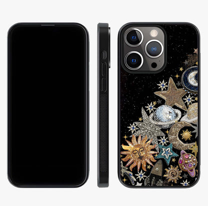 Cosmic Sparkle Dreams Glass Case displayed upright for full design visibility and premium finish.