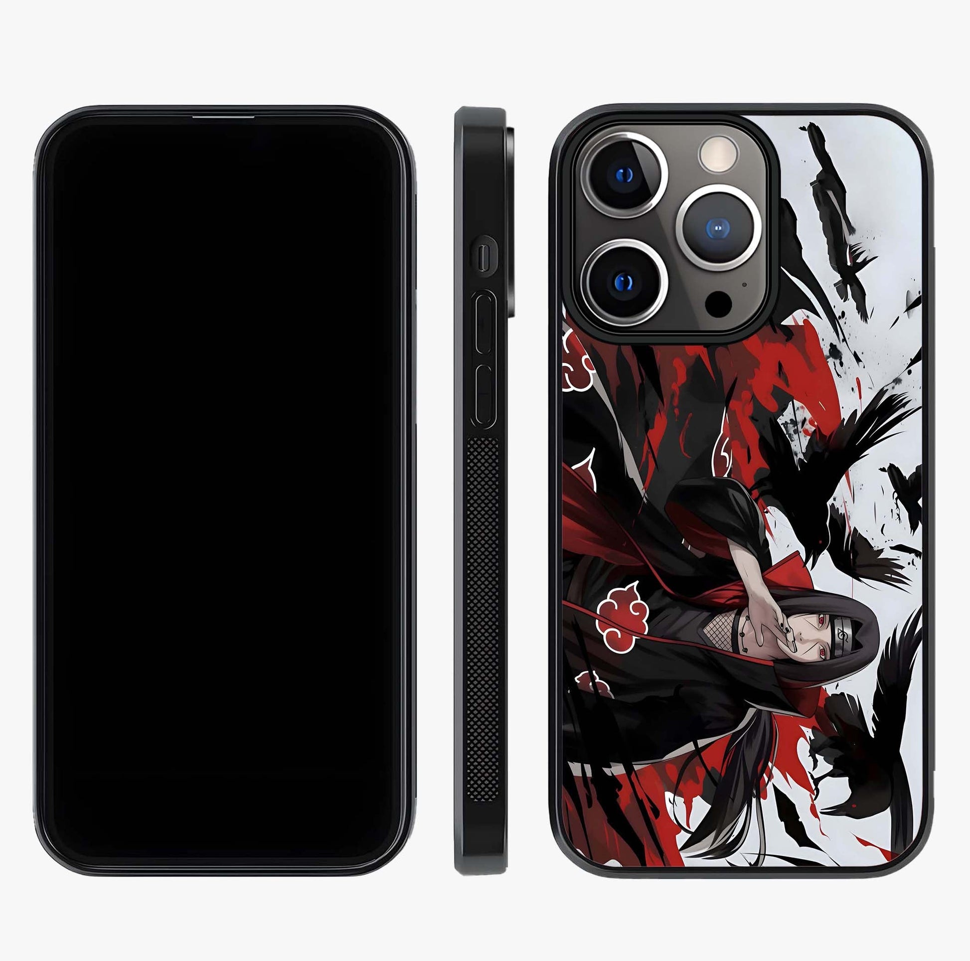 Crimson Crow Illusion Glass Case displayed upright for full design visibility and premium finish.