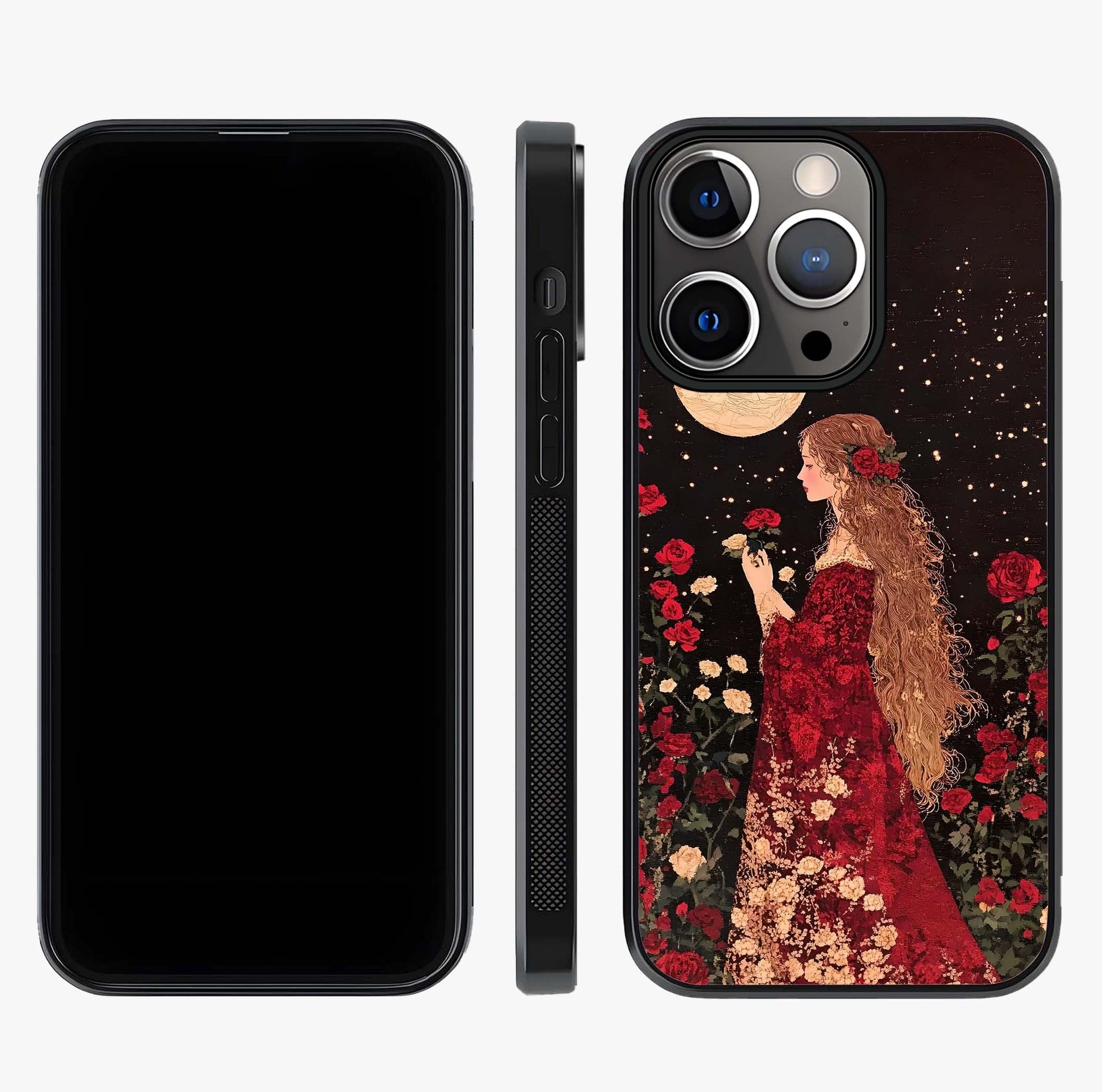 Crimson Dreams Glass Case displayed upright for full design visibility and premium finish.