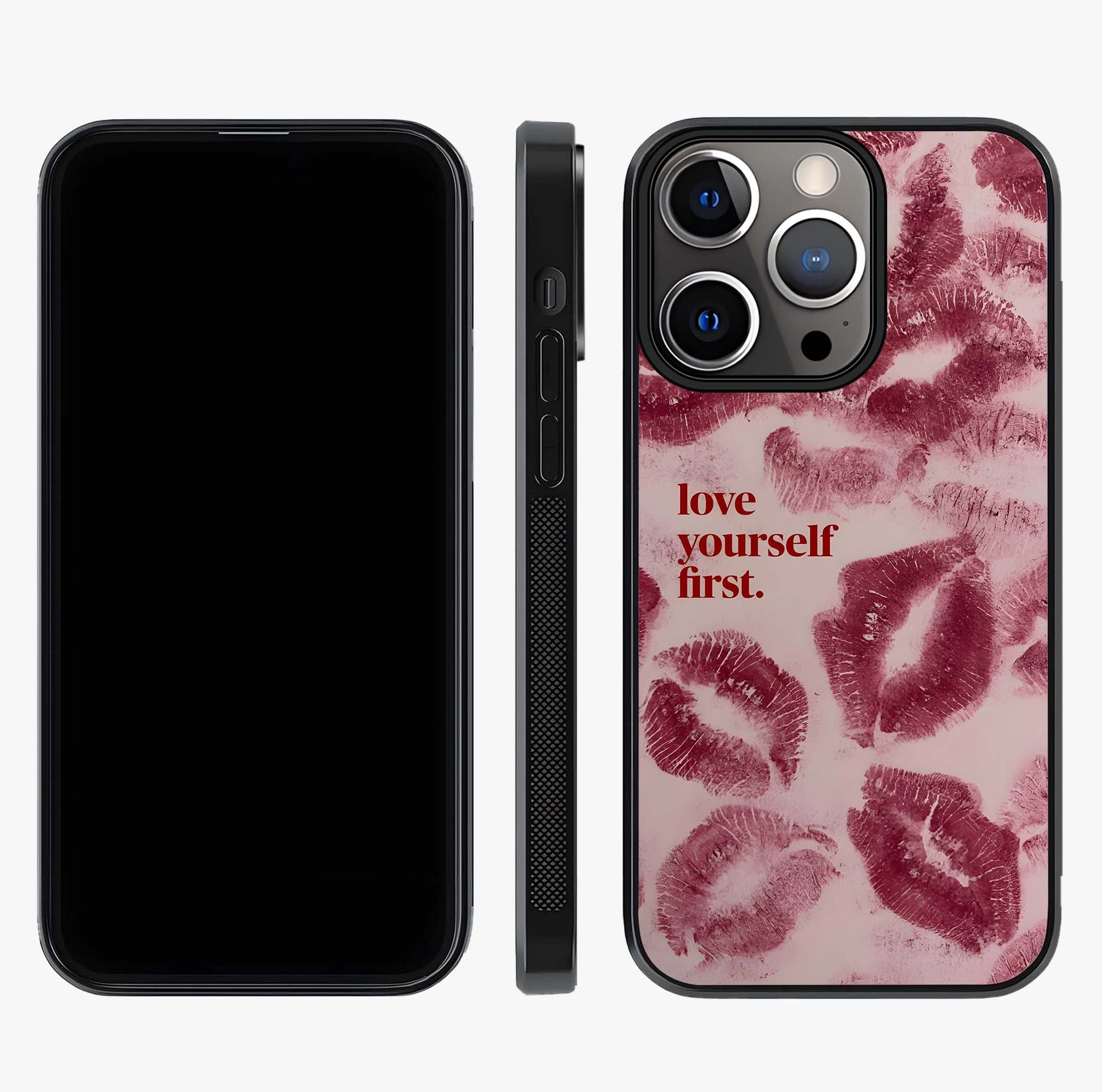 Crimson Kiss Love Glass Case displayed upright for full design visibility and premium finish.