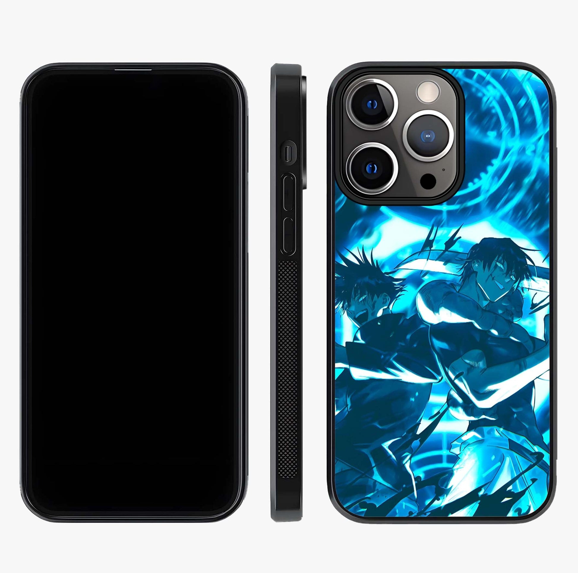 Cursed Energy Clash Glass Case displayed upright for full design visibility and premium finish.