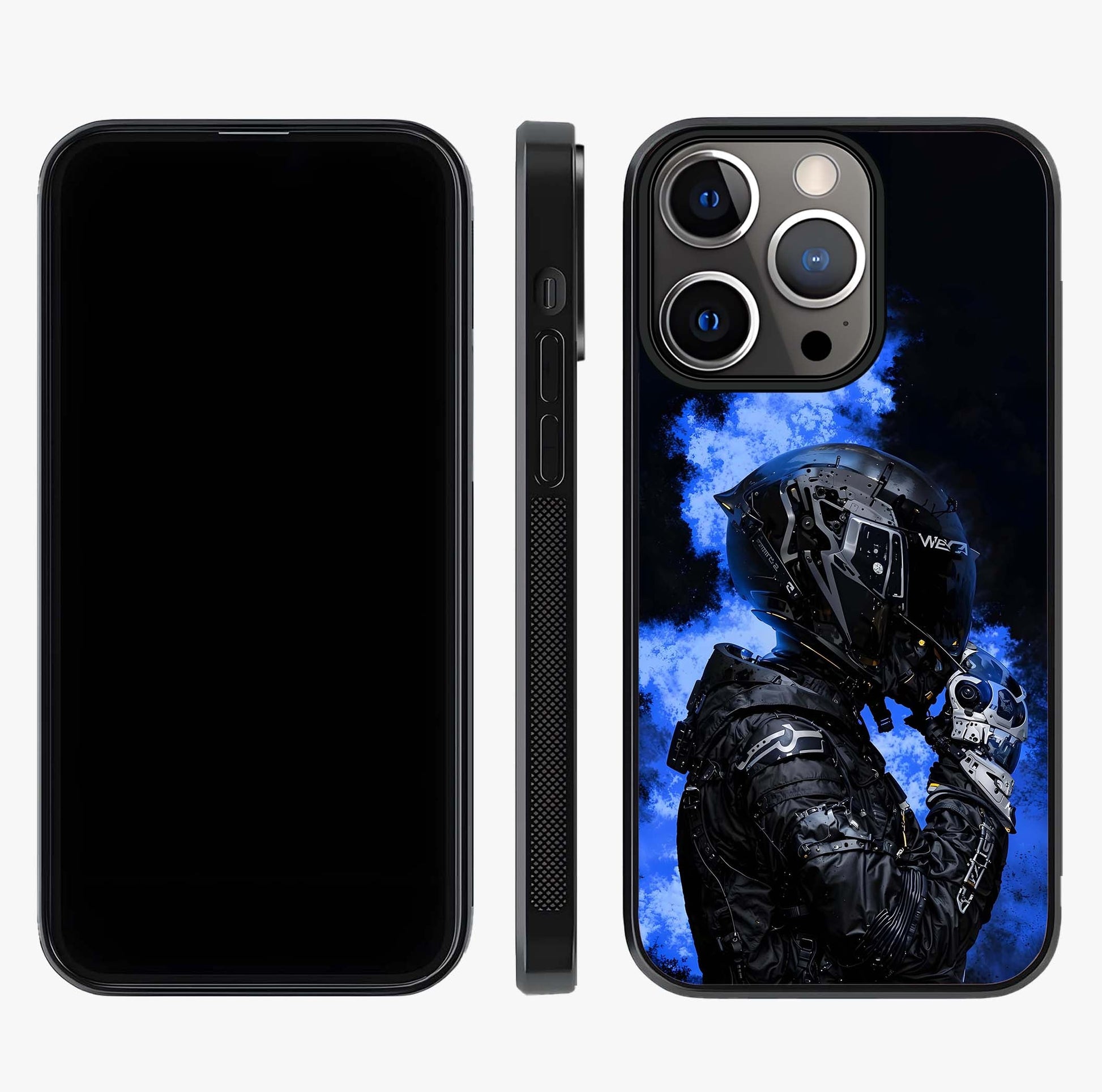 Cyber Sentinel Protocol Glass Case displayed upright for full design visibility and premium finish.