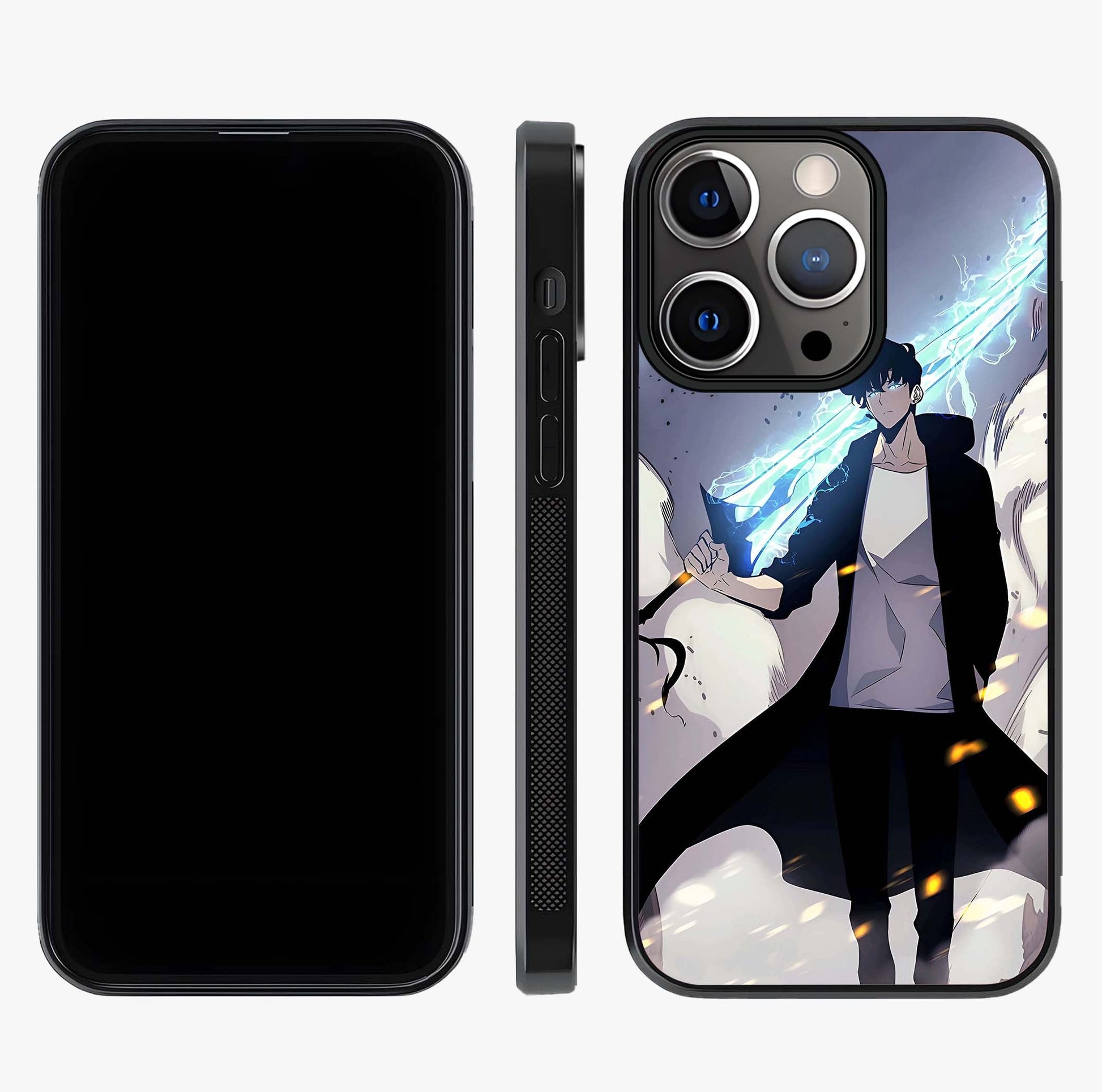 Dark Lightning Anime Warrior Glass Case displayed upright for full design visibility and premium finish.